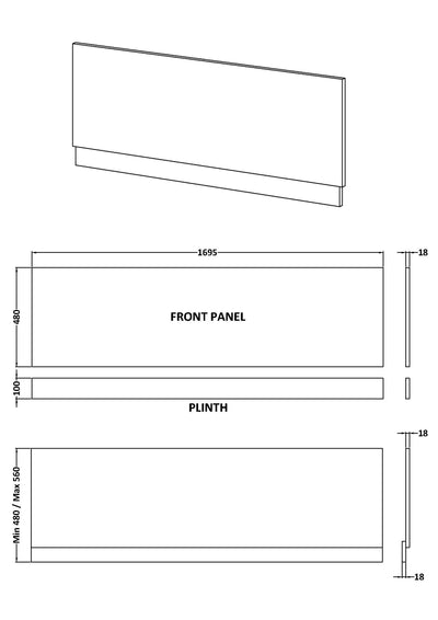 1700mm Bath Front Panel - Metallic Slate