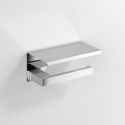 Sonia S Cube Toilet Roll Holder With Shelf - Chrome