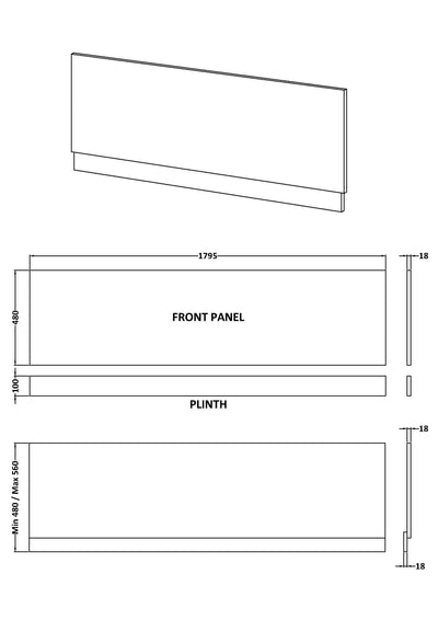 1800mm Bath Front Panel - Satin Soft Black