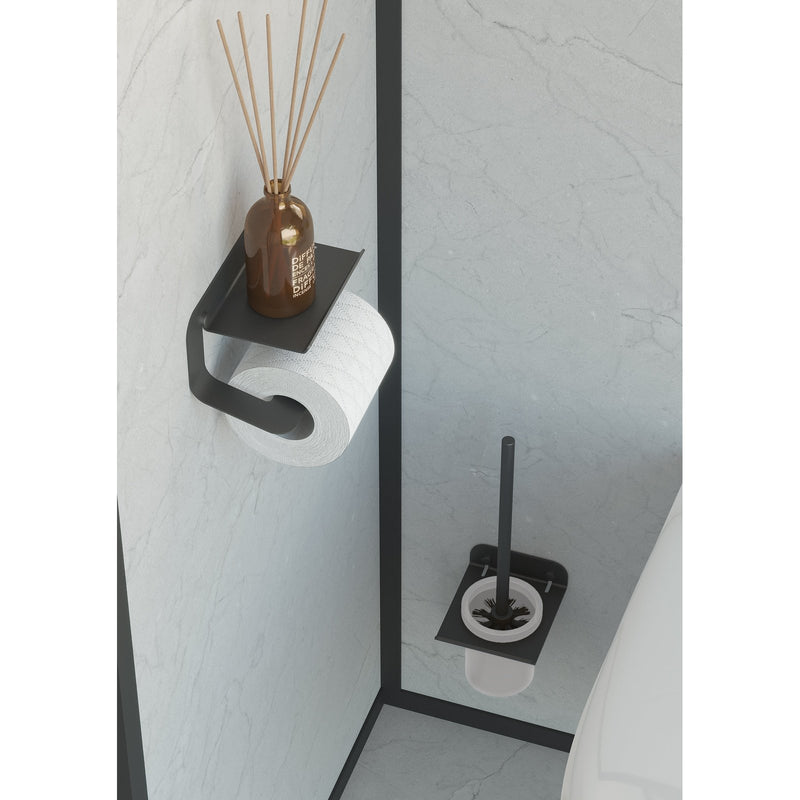 Sonia Quick Toilet Roll Holder With Shelf - Black