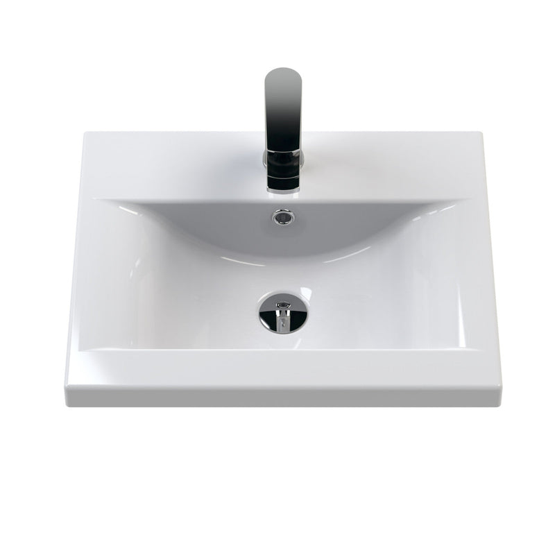 Hudson Reed Fluted Wall Hung 500mm Vanity Unit With 1 Drawer & Ceramic Basin - Satin Blue
