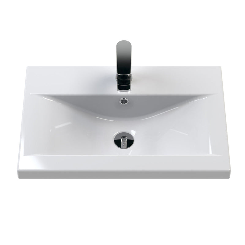 Hudson Reed Fluted Wall Hung 600mm Vanity Unit With 2 Drawers & Ceramic Basin - Satin Grey