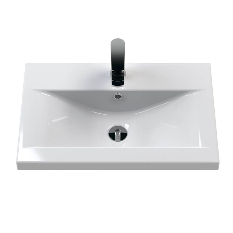 Lomond 600mm Gloss White Floorstanding Vanity Unit With Ceramic Basin - Brushed Brass Handles & Overflow Cover