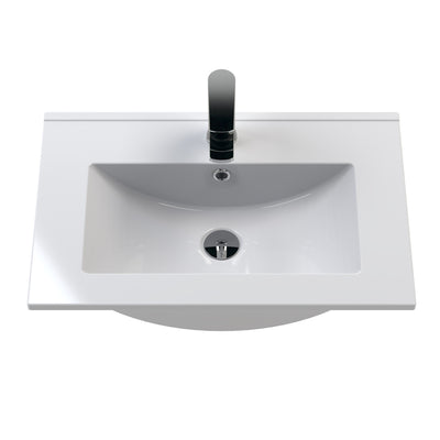 Hudson Reed Fluted Wall Hung 600mm Vanity Unit With 1 Drawer & Ceramic Basin - Satin Grey