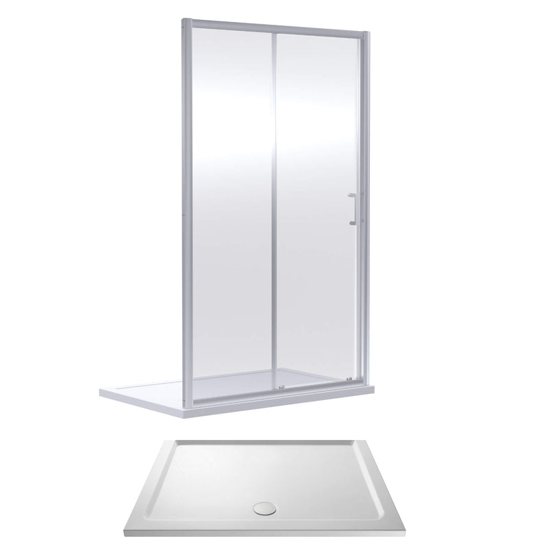 Porto Chrome 6mm Sliding Shower Door With White Stone Resin Tray & Waste - 1400 x 760mm