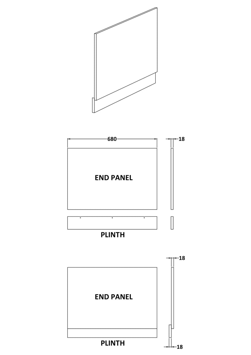 700mm Bath End Panel - Charcoal Black