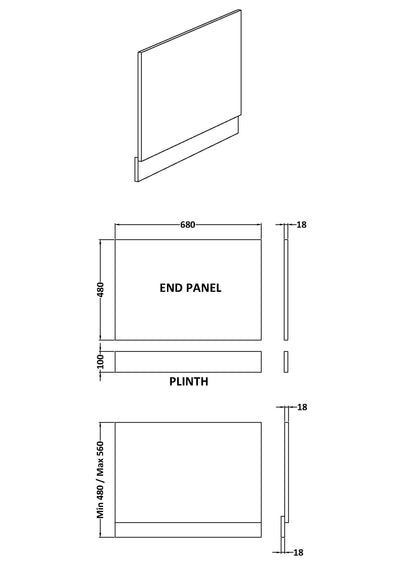 700mm Bath End Panel - Satin Soft Black