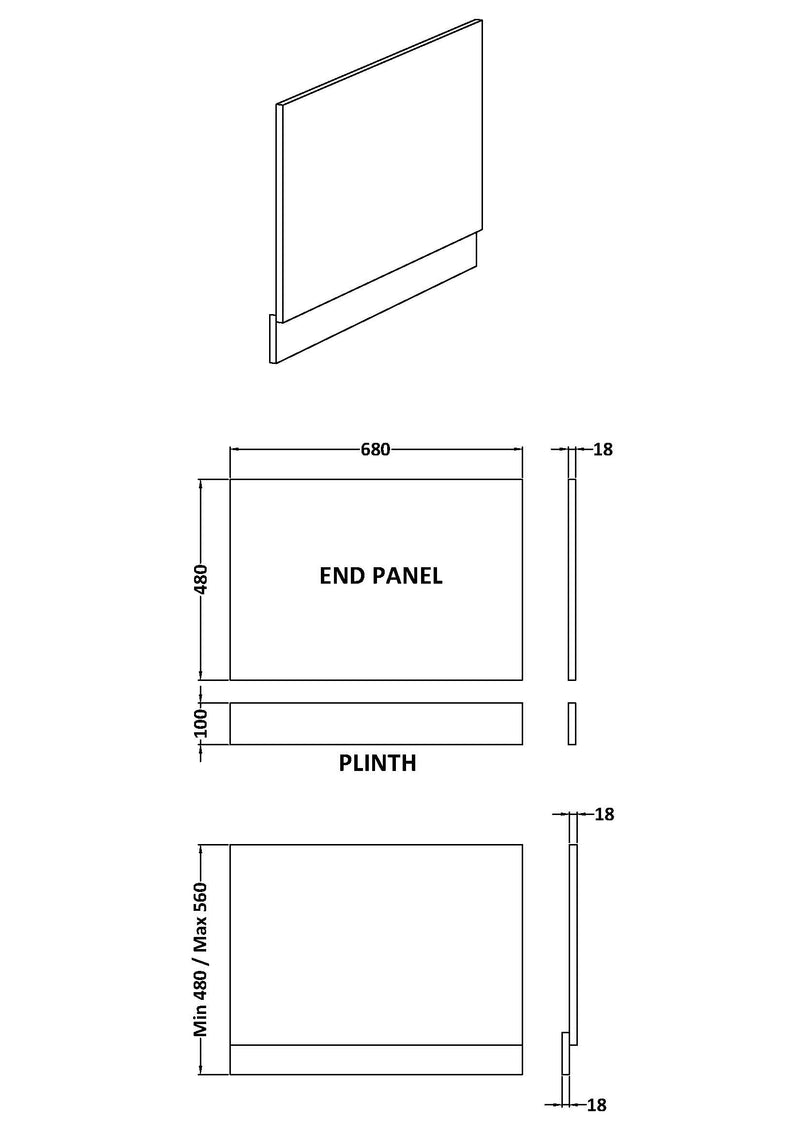 700mm Bath End Panel - Satin Soft Black