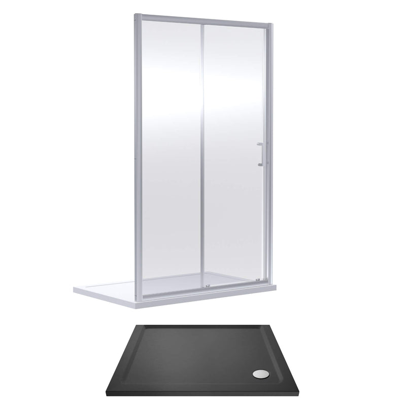 Porto Chrome 6mm Sliding Shower Door With Slate Effect Stone Resin Tray & Waste - 1200 x 760mm