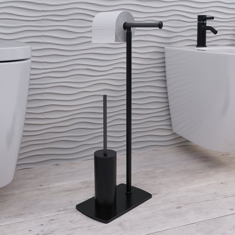 Origins Living Florida Bathroom Butler With Double Swivel Toilet Roll Holder & Brush Set - Black