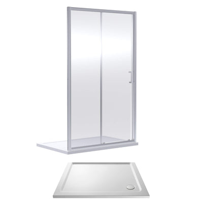 Porto Chrome 6mm Sliding Shower Door With White Stone Resin Tray & Waste - 1000 x 900mm