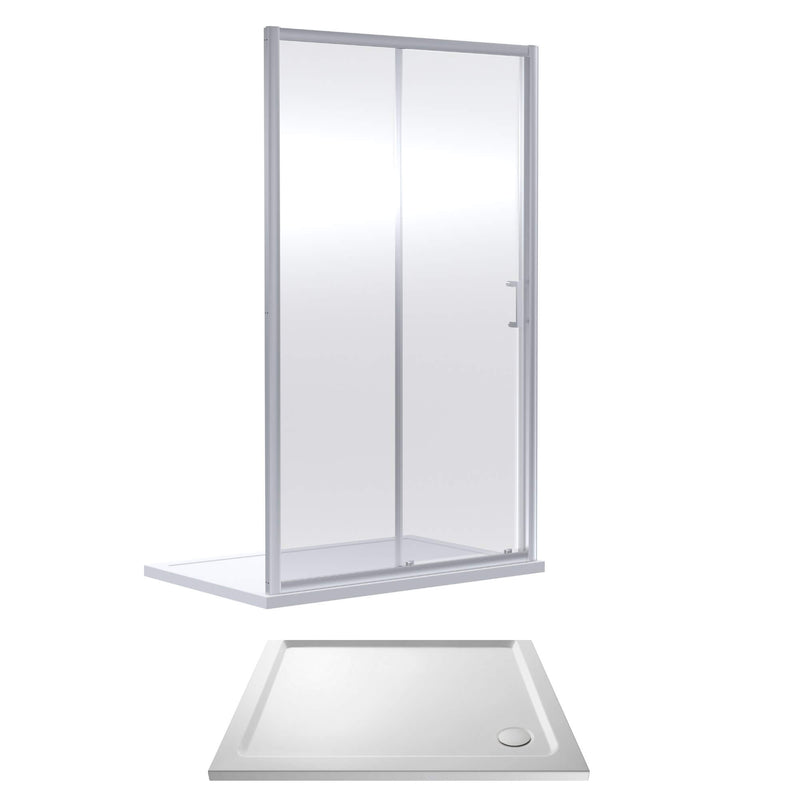 Porto Chrome 6mm Sliding Shower Door With White Stone Resin Tray & Waste - 1000 x 900mm