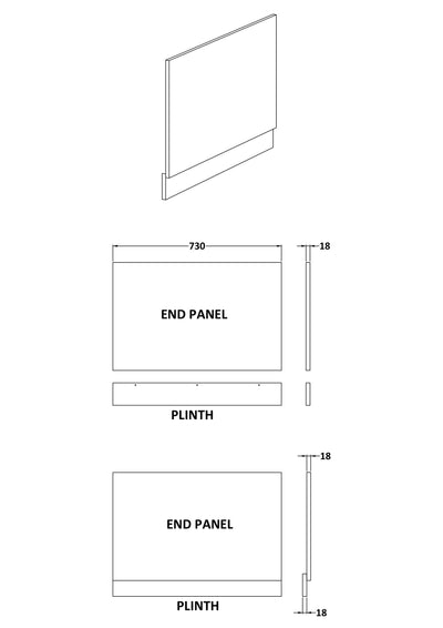 750mm Bath End Panel - Charcoal Black