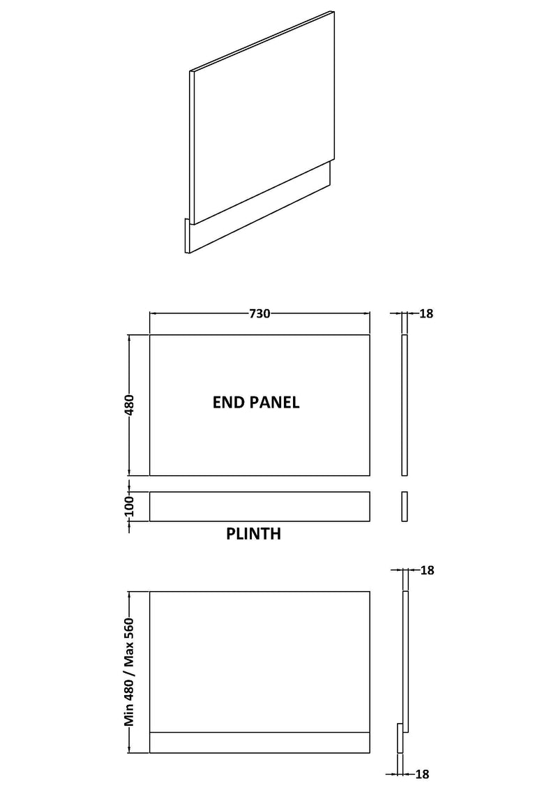 750mm Bath End Panel - Gloss Grey