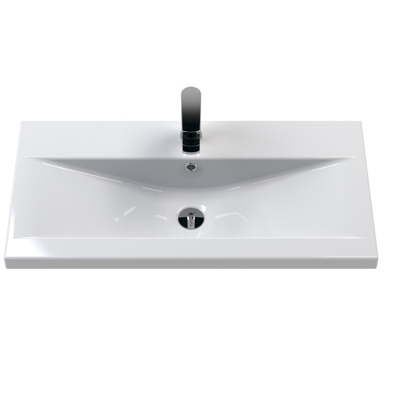 Hudson Reed Fluted Wall Hung 800mm Vanity Unit With 2 Drawers & Ceramic Basin - Satin White