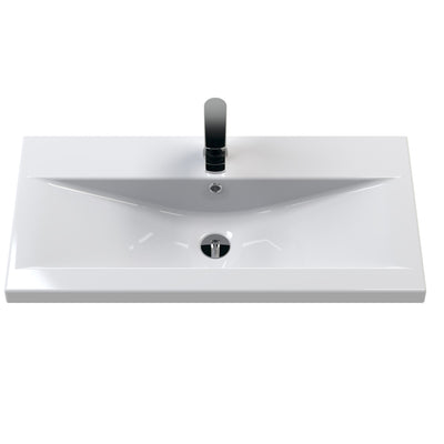 Hudson Reed Fluted Wall Hung 800mm Vanity Unit With 1 Drawer & Ceramic Basin - Satin White