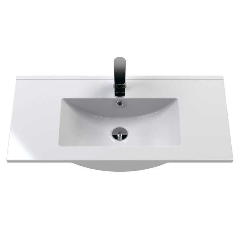 Hudson Reed Fluted Wall Hung 800mm Vanity Unit With 2 Drawers & Ceramic Basin - Satin Anthracite