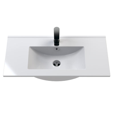 Hudson Reed Fluted Wall Hung 800mm Vanity Unit With 1 Drawer & Ceramic Basin - Satin Green