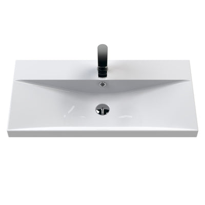 Hudson Reed Fluted Wall Hung 800mm Vanity Unit With 2 Drawers & Ceramic Basin - Satin Anthracite
