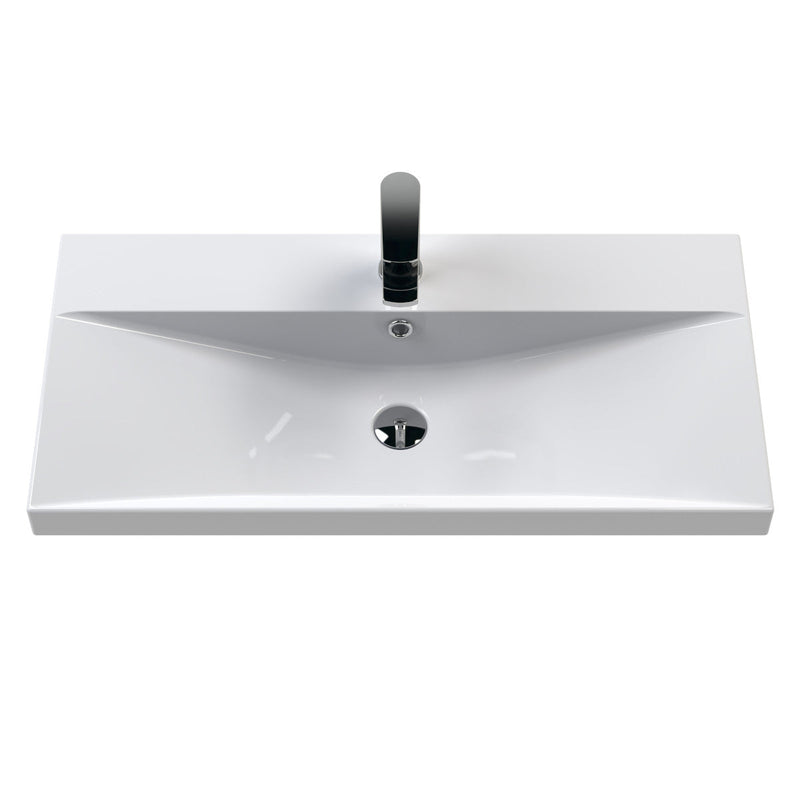 Hudson Reed Fluted Wall Hung 800mm Vanity Unit With 1 Drawer & Ceramic Basin - Satin Grey