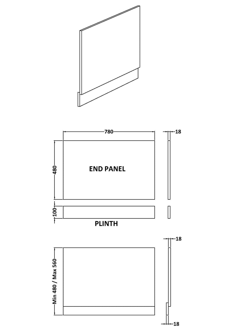 800mm Bath End Panel - Metallic Slate