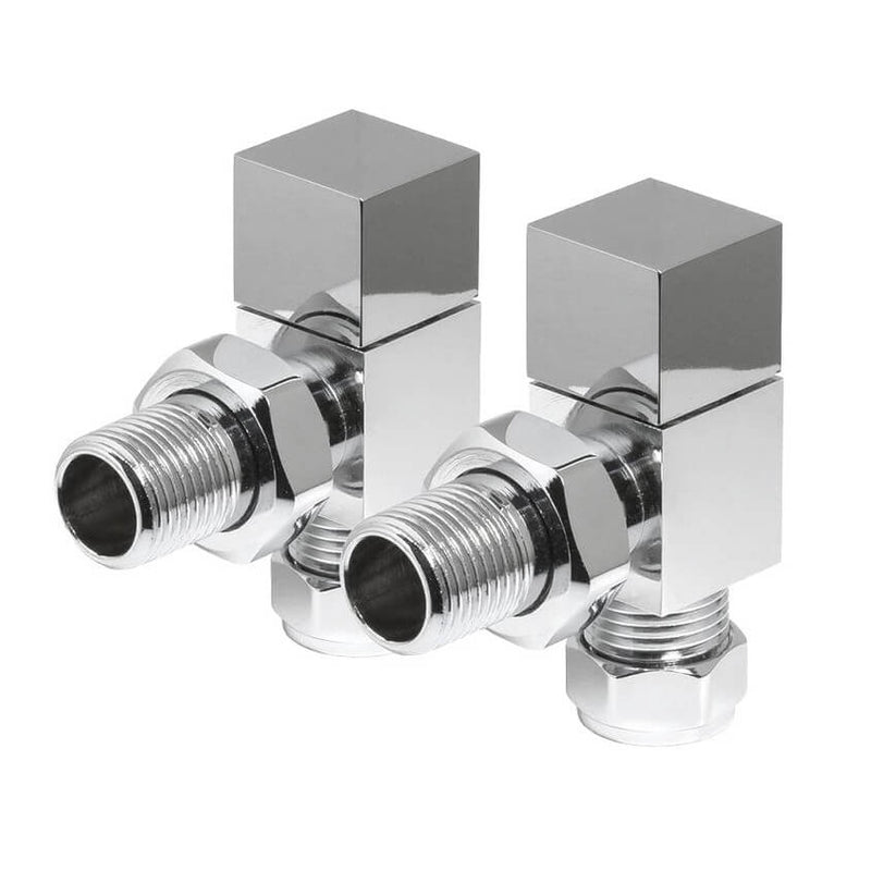 Square Chrome Angled Manual Radiator Valve Pack