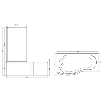 Capri B Shape Shower Bath With Screen & Front Panel 1700 x 900mm - Left Hand