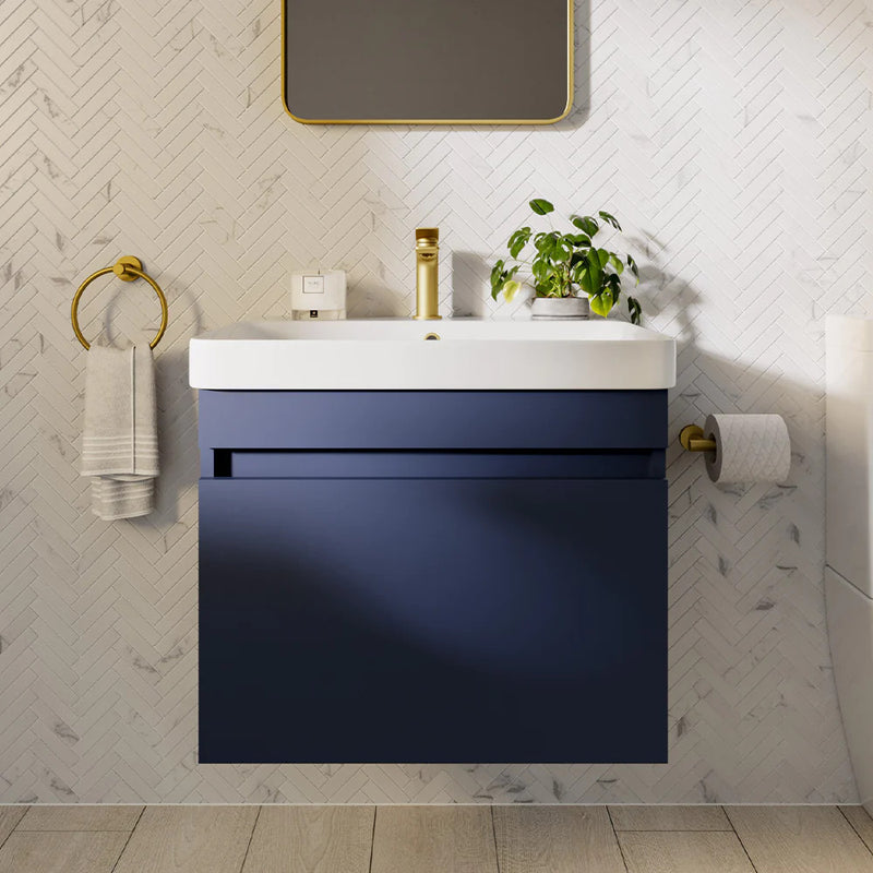 Britton Bathrooms Dalston 600mm Wall Hung Vanity Unit & Basin - Matt Blue