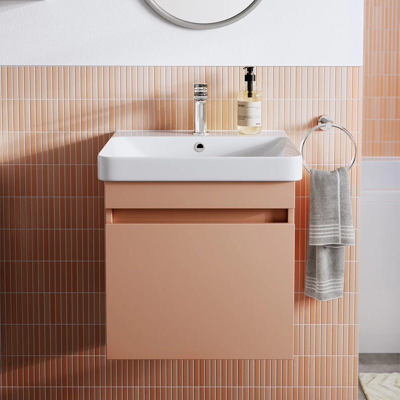 Britton Bathrooms Dalston 500mm Wall Hung Vanity Unit & Basin - Matt Pink
