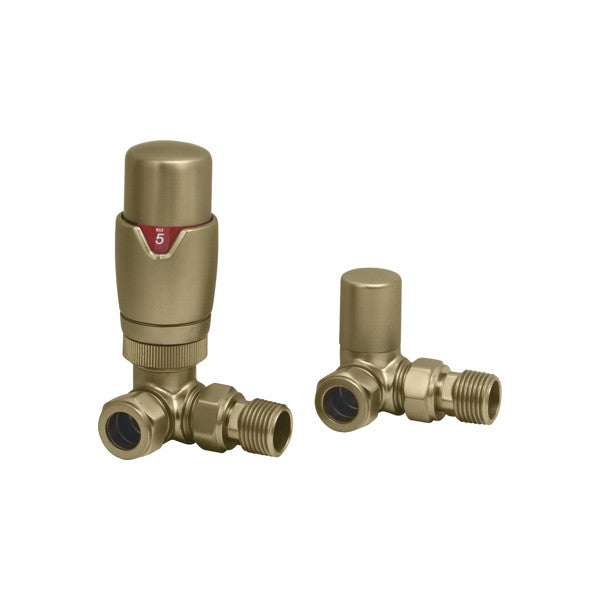 Brushed Brass Corner Thermostatic Radiator Valve Pack