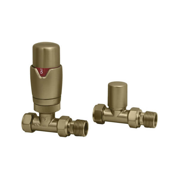 Brushed Brass Straight Thermostatic Radiator Valve Pack