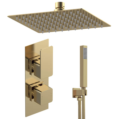 Cape Brushed Brass Concealed Shower Package With Fixed Head & Handset