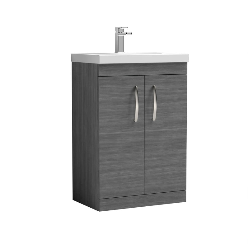 Como 600mm Floor Standing 2 Door Vanity Unit & Thin Edge Basin - Anthracite Woodgrain