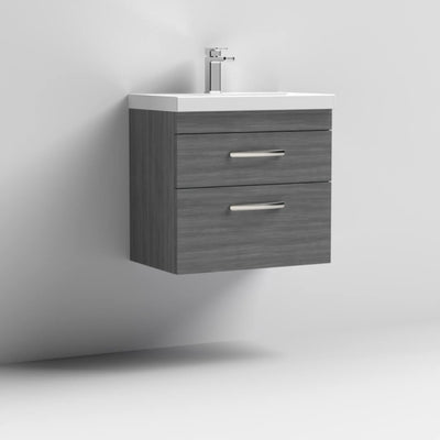 Cape 600mm Wall Hung 2 Drawer Vanity Unit & Mid-Edge Basin - Anthracite Woodgrain