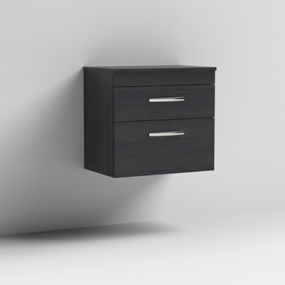 Cape 600mm Wall Hung 2 Drawer Vanity Unit & Worktop - Charcoal Black