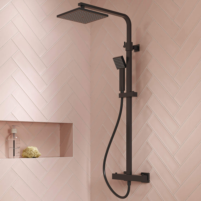 Cape Black Square Thermostatic Exposed Shower Kit