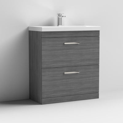 Cape 800mm Floor Standing 2 Drawer Vanity Unit & Mid-Edge Basin - Anthracite Woodgrain