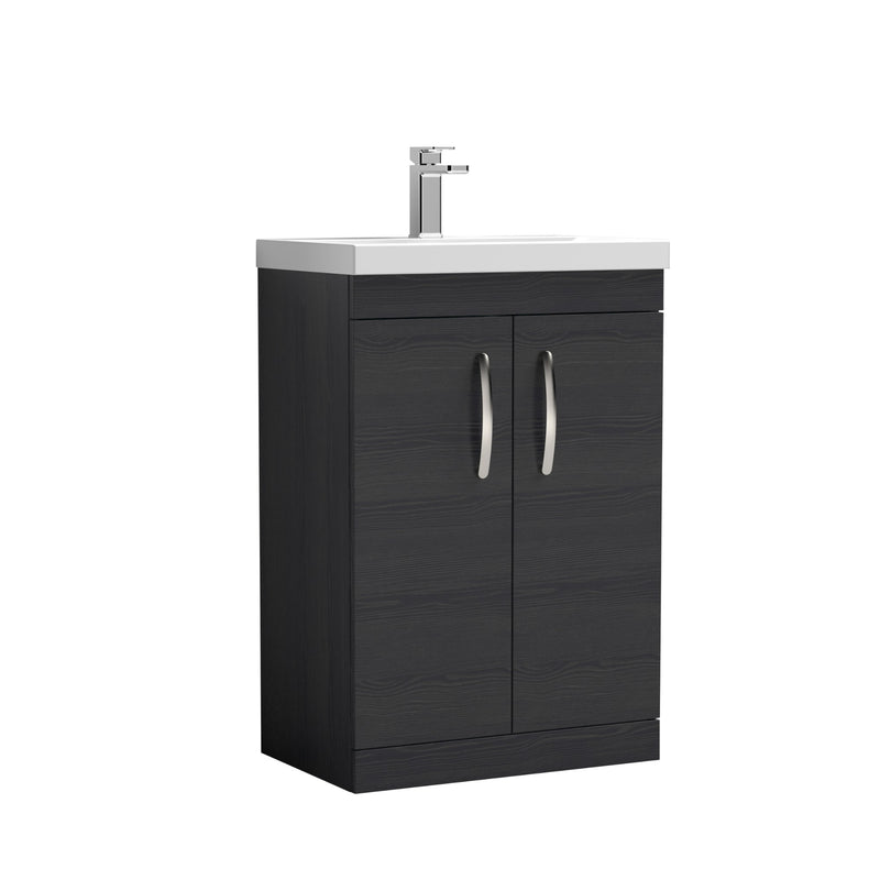 Como 600mm Floor Standing 2 Door Vanity Unit & Thin Edge Basin - Charcoal Black