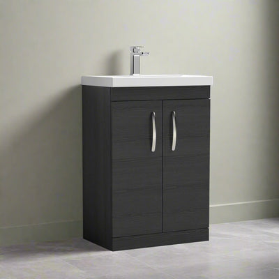 Como 600mm Floor Standing 2 Door Vanity Unit & Thin Edge Basin - Charcoal Black