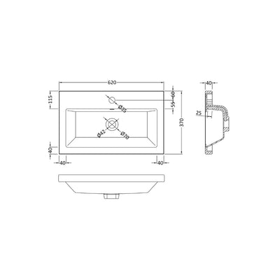 Nuie Arno Compact 600 x 353mm Floor Standing Vanity Unit With 2 Doors & Basin