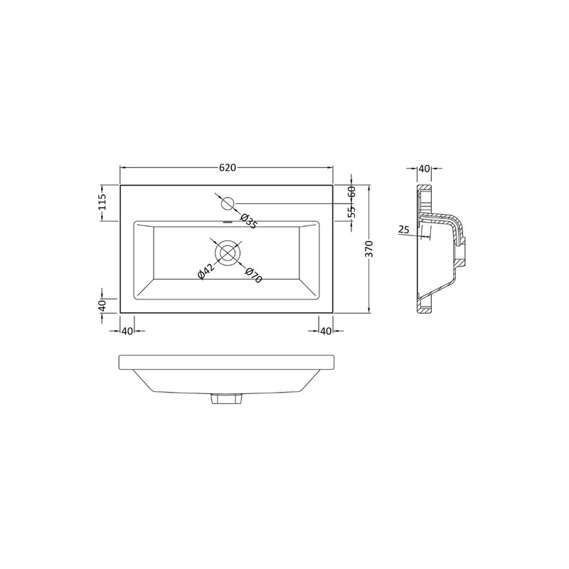 Nuie Arno Compact 600 x 353mm Floor Standing Vanity Unit With 2 Doors & Basin