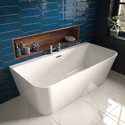 D-Shape Back To Wall Freestanding Bath - White
