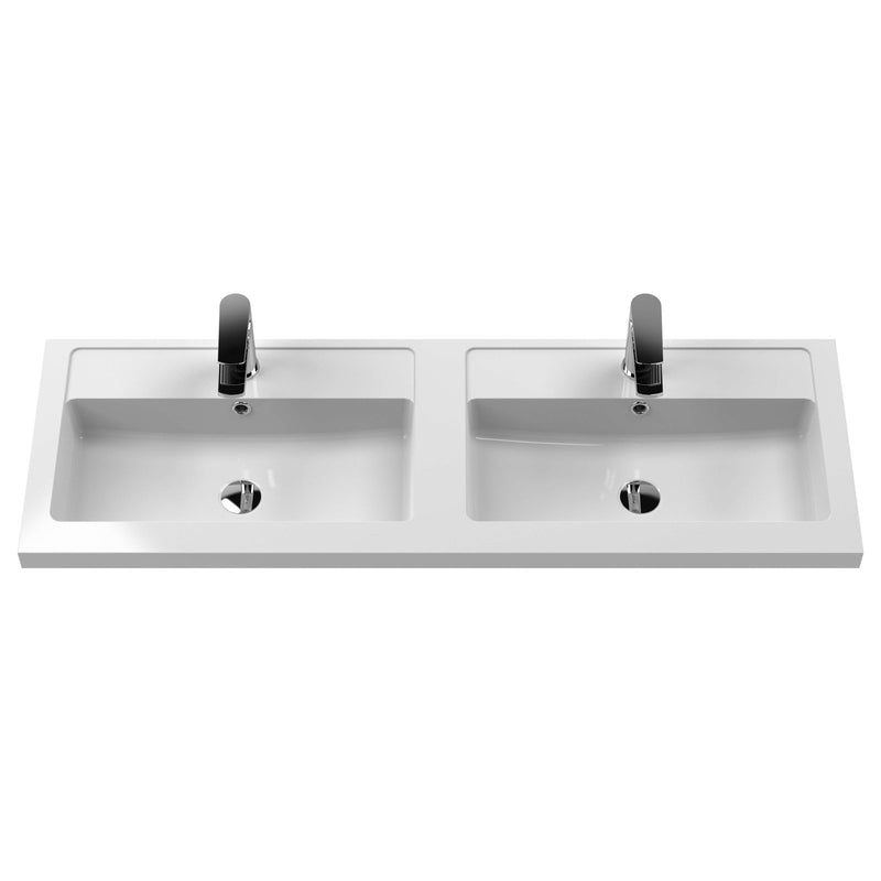 Hudson Reed Fluted Wall Hung 1200mm Vanity Unit With 4 Drawers & Twin Basin - Satin White