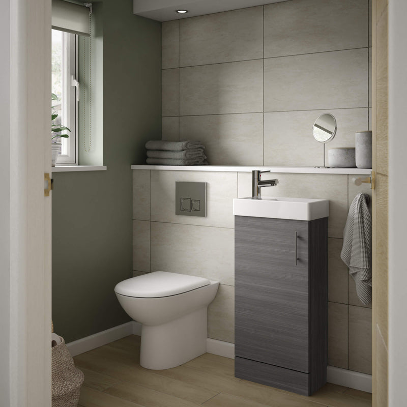Jenson 400 x 222mm Floor Standing Cloakroom Vanity Unit & Ceramic Basin - Anthracite Woodgrain