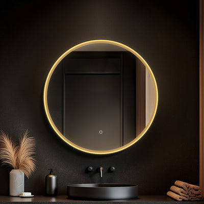 Luxor Round Illuminated Mirror 80cm - Gold & Black