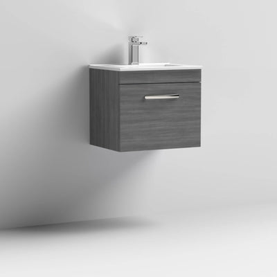 Lana 500mm Wall Hung Single Drawer Vanity Unit & Minimalist Basin - Anthracite Woodgrain