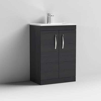 Lana 600mm Floor Standing 2 Door Vanity Unit & Minimalist Basin - Charcoal Black