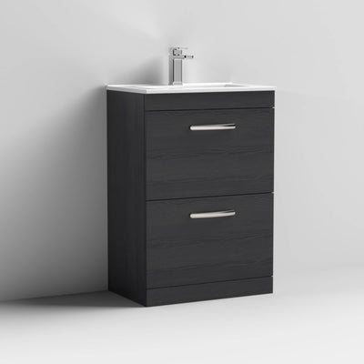 Lana 600mm Floor Standing 2 Drawer Vanity Unit & Minimalist Basin - Charcoal Black