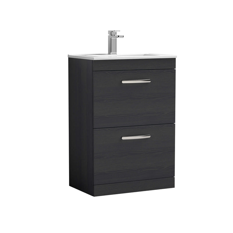 Lana 600mm Floor Standing 2 Drawer Vanity Unit & Minimalist Basin - Charcoal Black