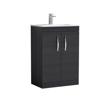 Lana 600mm Floor Standing 2 Door Vanity Unit & Minimalist Basin - Charcoal Black